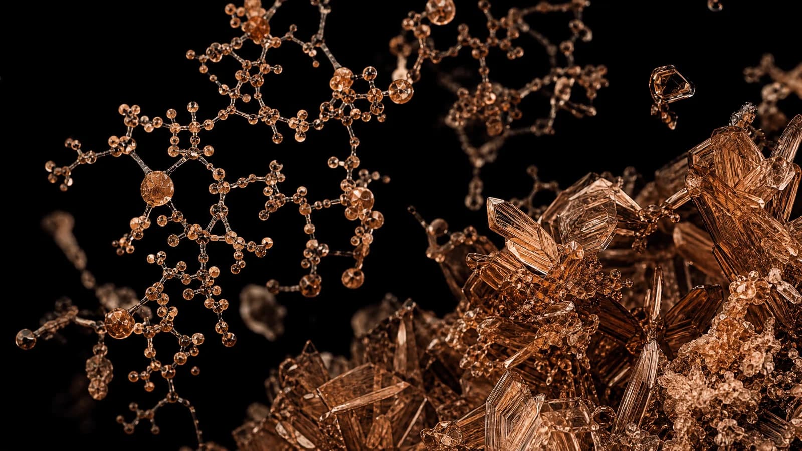 Neurotransmitter molecules in copper on black